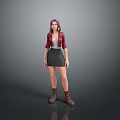 Game Movie Character 3D Model In Red Jacket Gray Vest Black Skirt And Brown Boots