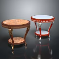 Elegant Decorative Round Tables With Carved Legs Shelves And Colored Tops