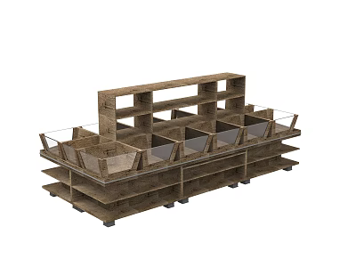 Wooden Display Shelving With Multi Tiered Structure And Clear Glass Dividers 3d model