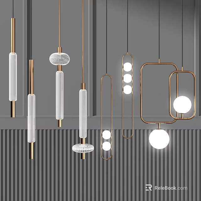 Modern Geometric Chandeliers With Metal Frames And Transparent Elements For Interior Decor 3d model