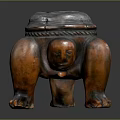 Traditional Brown Ceramic Home Living Container with Elephant Leg Shaped Legs and Carved Lid