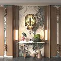Elegant Entryway Interior Design With Marble Wall Golden Accents And Decorative Mirror