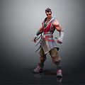 3D Human Warrior Character With Red Gray Costume Muscular Build Dagger Weapon Determined Stance