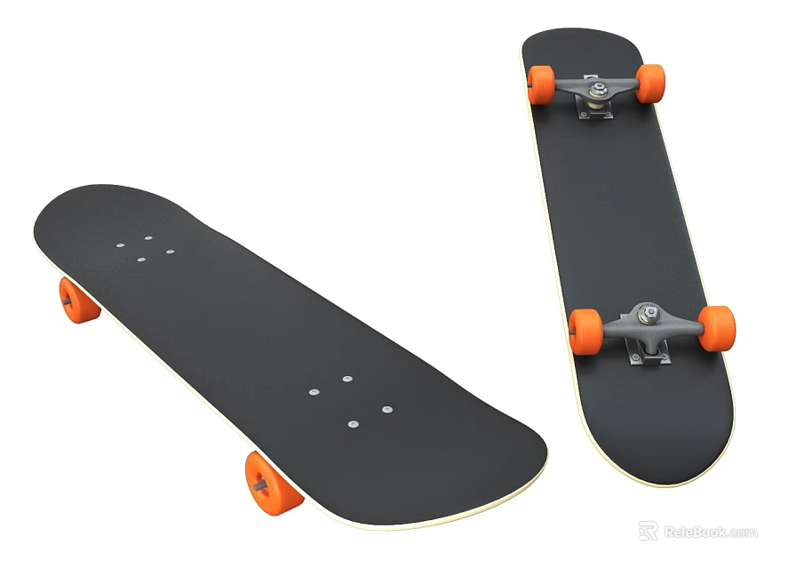 Black Deck Skateboard Fun Ride Equipment With Orange Wheels And Smooth Design 3d model 