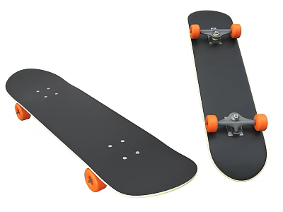 Black Deck Skateboard Fun Ride Equipment With Orange Wheels And Smooth Design 3d model