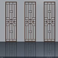 Three Chinese Style Swing Doors With Geometric Lattice Pattern Design 3d model