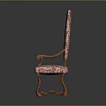 Traditional Wooden Chair With Red And White Patterned Upholstery And Carved Details