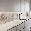 Modern Kitchen Featuring Wooden And Gray Cabinets Marble Countertop Island And Range Hood