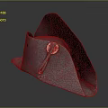 Brown Fabric Tricorne Hat With Metal Badge And Leather Strap