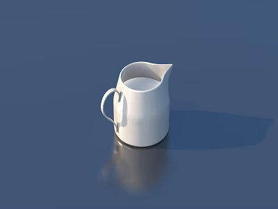 Sleek White Ceramic Milk Jug With Handle On Blue Reflective Surface 3d model