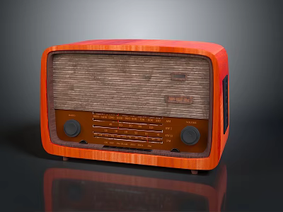 Vintage Red Wooden Radio Electronic Appliance With Knobs And Tuning Dial 3d model