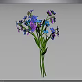 Vibrant Flower Bouquet with Blue Purple Petals Green Stems Leaves in Green Vase on Gray Background