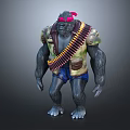 Gorilla Creature Character With Pink Headgear Ammunition Belt Vest And Shorts
