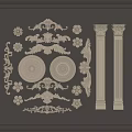 White Decorative Corner Moldings With Floral Patterns Columns And Round Ornaments For Interior Design