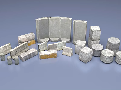 Various Construction Scene Components Including Concrete Blocks Columns Panels And Cylinders 3d model