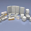 Various Construction Scene Components Including Concrete Blocks Columns Panels And Cylinders 3d model
