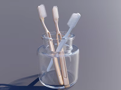 Clean Toothbrushes Stored in Transparent Glass Jar for Daily Use 3d model
