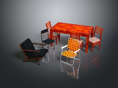 Modern Red Tabletop Dining Set with Various Style Chairs in Black Orange White 3d model