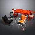 Modern Red Tabletop Dining Set with Various Style Chairs in Black Orange White 3d model