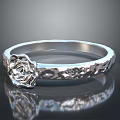 Elegant Silver Ring With Rose Flower Design And Hammered Band Texture 3d model