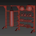 Sports Equipment Metal Multi Layer Rack With Punching Bag Kettlebells And Dumbbells