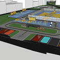 Urban Landscape Design With Basketball Court Water Features Pathways And Green Spaces