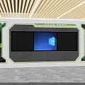 Modern Background Wall with Three Screens Windows Logo Green White Frame and Decorative Plants