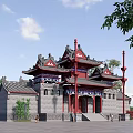 Traditional Chinese Ancient Architecture With Ornate Roof Red Pillars And Carved Decorations