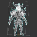 Armored Demon Warrior Character With Horned Helmet Red Eyes Red Gem And Silver Armor