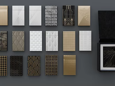 Stylish Decorative Cards And Gift Box With Geometric Patterns Gold Black White 3d model