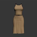 Elegant Beige Sleeveless Dress Sculpture with Black Belt and 3D Design Details