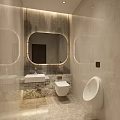 Modern Other Bathroom Interior With Oval Mirror Marble Countertop Toilet And Urinal