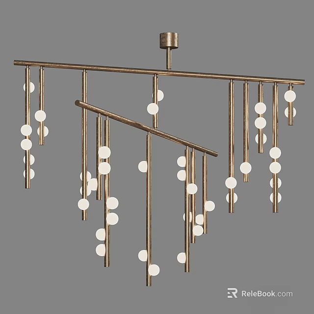 Modern Chandelier Design With Metal Frame And White Spherical Hanging Accents 3d model 