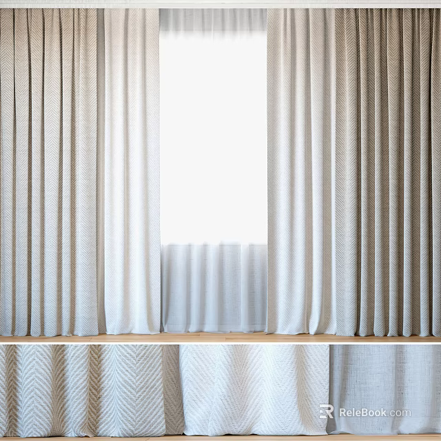 Elegant Light Colored Textured Window Curtains With Soft Fabric And Layered Design 3d model 