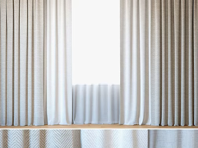 Elegant Light Colored Textured Window Curtains With Soft Fabric And Layered Design 3d model