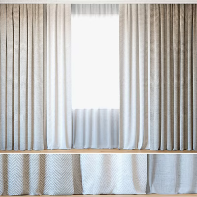 Elegant Light Colored Textured Window Curtains With Soft Fabric And Layered Design 3d model