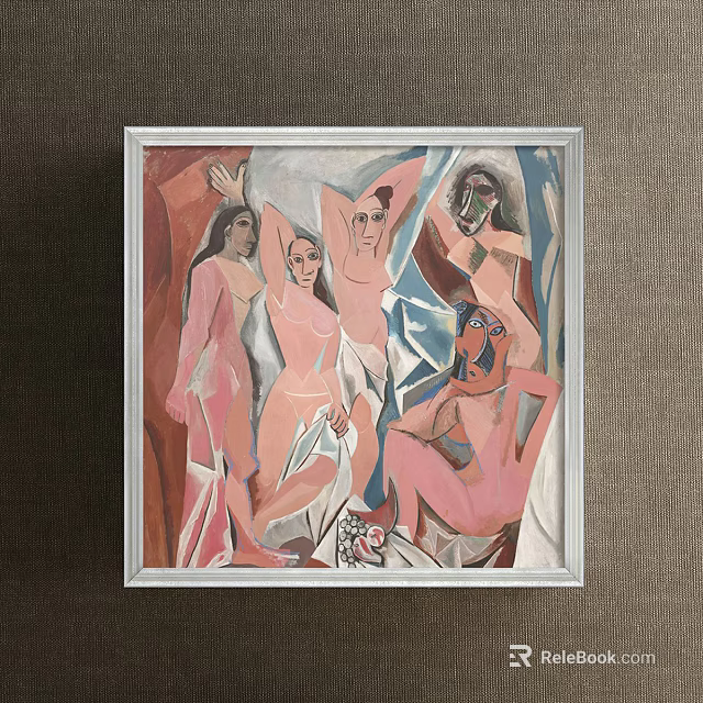 Framed Abstract Figure Painting with Multiple Dynamic Poses and Vibrant Colors 3d model 