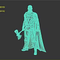 Armored Character With Axe And Black Red Cape Standing On Gray Background