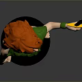 Red Haired Character In Green Leaf Outfit Holding Sword Standing On Black Base