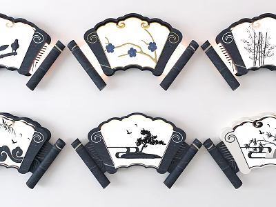 Fan Shaped Chinese Style Wall Decor with Bird Plum Bamboo Landscape Patterns 3d model Fan Shaped Chinese Style Wall Decor with Bird Plum Bamboo Landscape Patterns 3d model