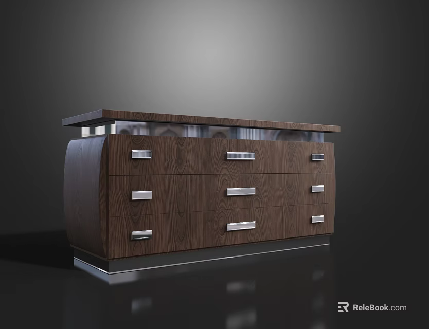 Modern Entryway Side Cabinet With Dark Wood Finish And Metal Handle Storage Drawers 3d model 