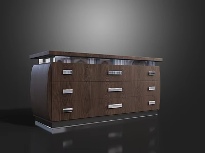 Modern Entryway Side Cabinet With Dark Wood Finish And Metal Handle Storage Drawers 3d model