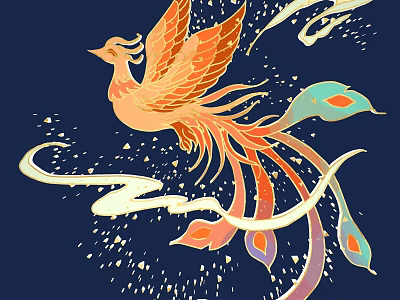 Exquisite Phoenix Carving With Vibrant Colors Swirling Cloud Patterns And Sparkling Accents 3d model