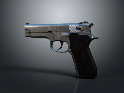 Pistol Weapon With Metallic Finish Black Grip And Ergonomic Design Isolated On Dark Background 3d model