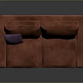 Two Seater Brown Leather Sofa With Purple Pillow Modern Design