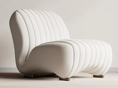 Modern Elegant Beige Single Seater Sofa With Striped Design And Metal Legs 3d model