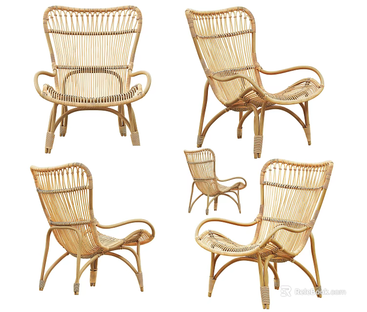 Natural Rattan Woven Leisure Chair With Classic Design And Comfortable Seating 3d model 