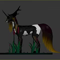 Fantasy Mythical Creature With Antlers Black White Brown Body On Green Grass With Small Flowers