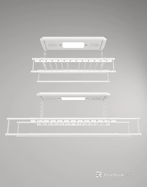 Ceiling Mounted Clothes Hanger With Multiple Bars And Hanging Hooks For Laundry Room 3d model 