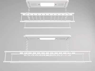 Ceiling Mounted Clothes Hanger With Multiple Bars And Hanging Hooks For Laundry Room 3d model